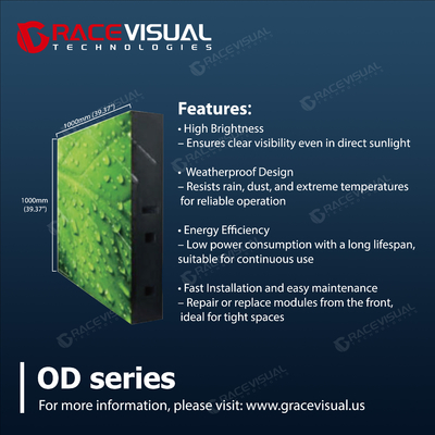 ODシリーズ フルフロントサービス アウトドアLEDディスプレイ 4.81 5.95 6.67 8 10mm ピクセルピッチオプション 高明るさ 6500nits
